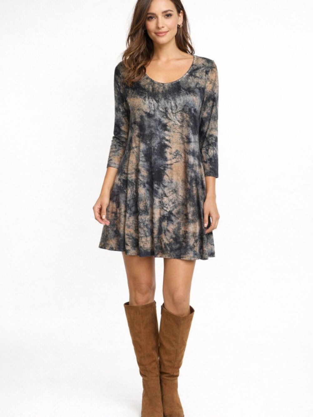 Tunic Dress Tie-Dye Breeze Brown and Navy Size M